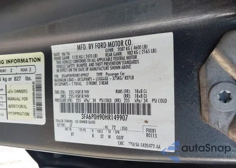 2017 Ford Fusion Se from USA, damaged, VIN 3FA6P0H90HR149907